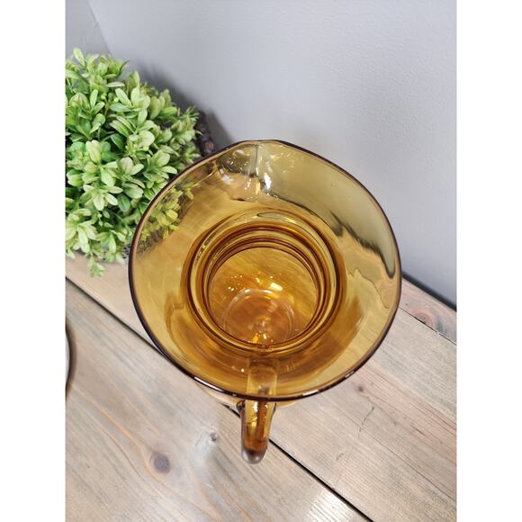 Blenko Hand Blown Art Glass Amber Gold Ribbed Pitcher 8.5" - Picture 6 of 11